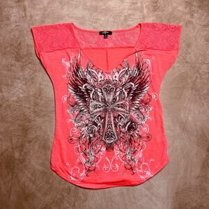 Ransom Neon Pink Rocaille Cross Glitter Shirt Women's M McBling Mall Goth Rave
